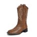 618-10 Huidong Yixinda Square Toe Embroidered Chunky Heel V-Cut Western Cowboy Short Women's Riding Boots_vogvips.com