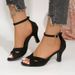 34-45 Size Women's Shoes, Black Suede Cross-strap High-heeled Sandals, Summer Open-toe Buckle Stiletto Mid-heel_vogvips.com