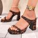 Women's Single Strap High Heeled Sandals Plus Size Chunky Heel Leopard Print For Summer Size 34_vogvips.com