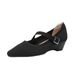 6045-4 Pointed Toe Shallow Mouth Princess Mary Jane One Strap Breathable Knitted Wedge For Women Soft Sole Casual Shoes_vogvips.com
