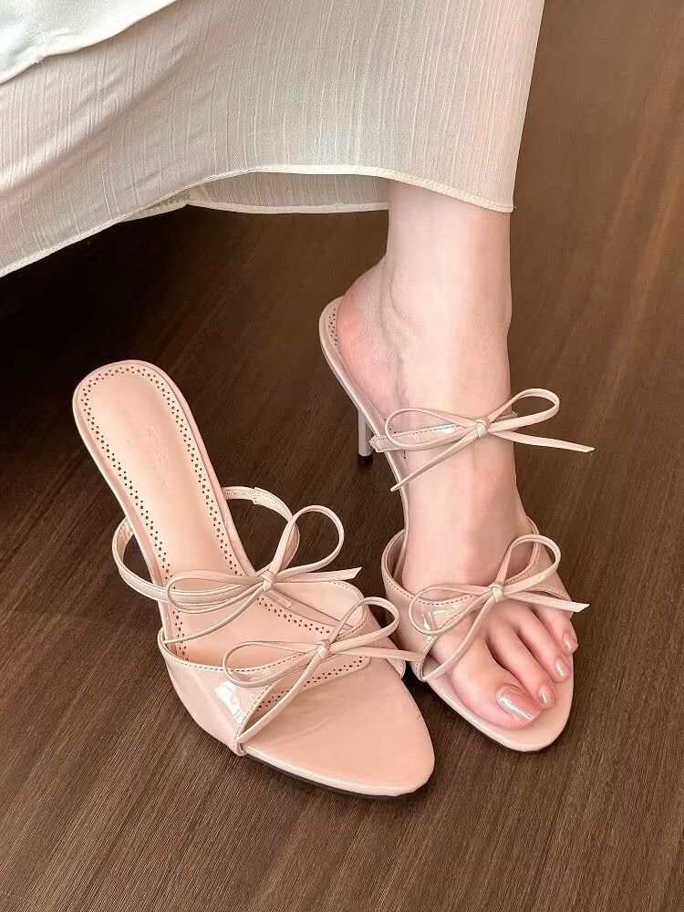 Pink Bow Single Strap Women S New High Heel Dress With Elegant Sandals Fashionable Hundred Wear Comfortable_vogvips.com
