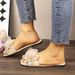 Floral-decorated Flat Sandals Available In Multiple Colors, Fashionable One-strap Sandals, Versatile For Beach And_vogvips.com