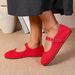 Wind Shoes, Rocking Thread Suede, Mary Jane Flat Sole, Red, Gentle, Evening Fairy_vogvips.com