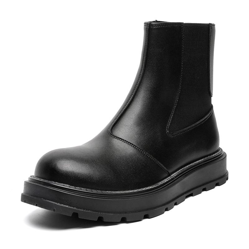 Hot Selling Chelsea Boots Men's Breathable Soft Bottom Cigarette Boots High Top Black Middle Help Tooling Martin Boots Men_vogvips.com