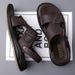 New Fashion Men Beach Shoes Handmade Summer Sandals Breathable Leather Slippers Outdoor Slides Antiskid Hollow Man_vogvips.com