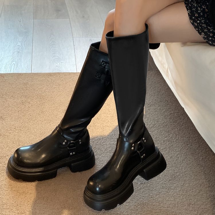 Fashion Women's Over-the-Knee 2024 Solid Color Autumn Chunky Heel Riding Western High Tube Non-Slip Boots Trendy_vogvips.com