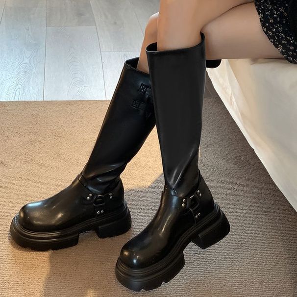 Fashion Women's Over-the-Knee 2024 Solid Color Autumn Chunky Heel Riding Western High Tube Non-Slip Boots Trendy_vogvips.com