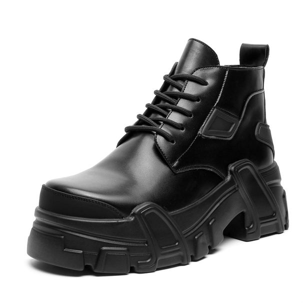 Men's Commuter Big Head Casual Leather Shoes, High Sense Of Heightening, Round Head Martin Boots_vogvips.com