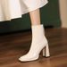 WOMEN ANKLE BOOTS Winter Square Toe Retro Thick Short Women's Single After Zipper High Heel Nude Boots_vogvips.com