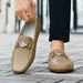 Live-Streaming Genuine Leather Fleece Bean Shoes, Trendy Casual Leather Shoes, Cowhide One-Foot Driving Shoes, Large-Siz_vogvips.com