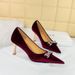 1818-K80 Banquet Women's Heels, Xishi Suede Surface, Shallow Mouth, Pointed Water Diamond Buckle, Metal Decorative High_vogvips.com