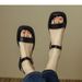 Women’s Shoes Large Size Summer One Word Square Heel Sandals Retro Open Toe Sandals Soft Sole Versatile Single Shoes_vogvips.com