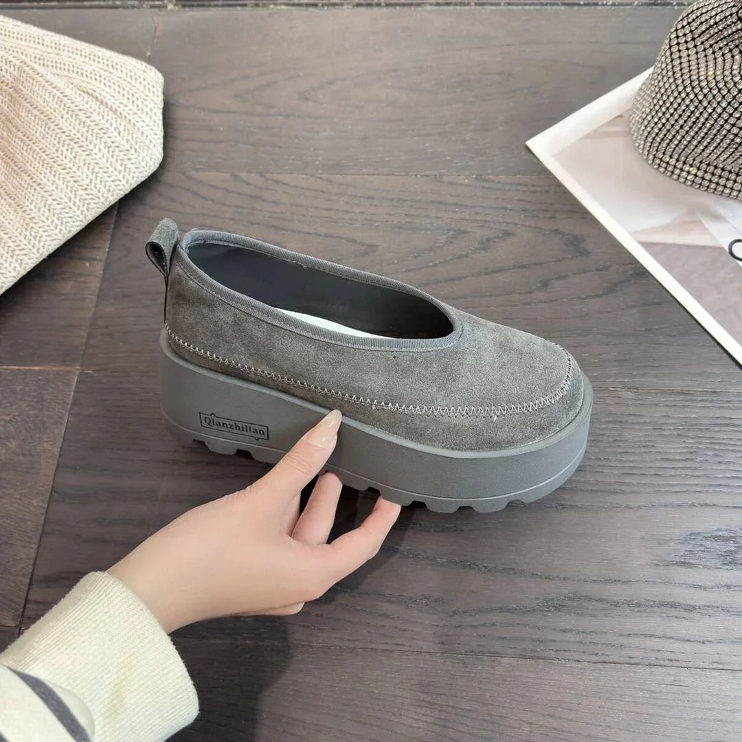 Suede Platform Shallow Yellow Loafers Spring Fashion Concise Chunky Heel Shoes Woman 250625_vogvips.com
