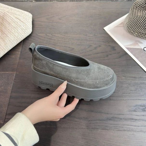 Suede Platform Shallow Yellow Loafers Spring Fashion Concise Chunky Heel Shoes Woman 250625_vogvips.com