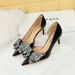 638-AH21 Korean Banquet Women's High Thin Heels, Shallow Mouth, Pointed Side Hollow Lacquer Leather Water Diamond Bow_vogvips.com