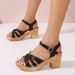 Round Toe Open Toe Thick Heel Sandals For Women Summer Large Size One Line Buckle High Heel Fashion Sandals_vogvips.com
