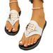New Plus Size Fashionable Flat Bottomed Sandals With Round Toe And Metal Buckle Flip Flops_vogvips.com