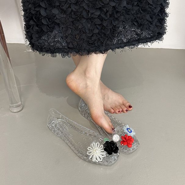 Korean Shoe Flower Jelly Shoe Accessories Hole Shoes Crystal Shoes Decorative Pink Fringed Flower Decorative Shoe Buckle_vogvips.com