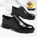 Men's Genuine Leather Dress Shoes Black Lace-up Wedding Shoes_vogvips.com