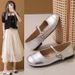 Square Toe, Shallow Mouth, Versatile Flat Bottomed Silver Mary Jane Single For Women 2025 New Summer French Style Dress,_vogvips.com