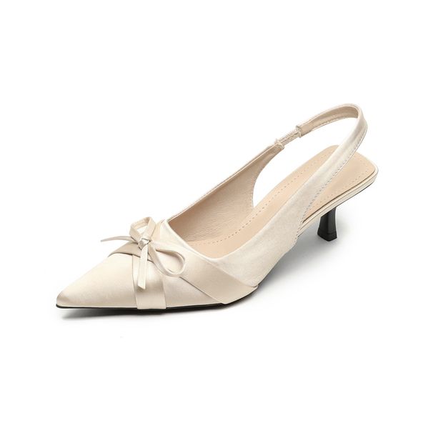 French Beautiful Pointed Bow Bag Head Sandals Women's Not Tired Feet Stiletto High Heels Women's Shoes_vogvips.com
