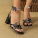 Women's New Butterfly Decorative Rhinestone Cross Back Lift With Square Open Toe Thick Heel Sandals For Women_vogvips.com