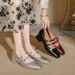 French Mary Jane Shoes New Style Square Toe Low Heel Single Shoes One Word Buckle Flat Toe Retro High Heels Thick Heel_vogvips.com