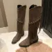 Fashion Bohemian Knee Length Tassel Synthetic Suede Boots Womens Short And Chubby High Heels Long Botas MUJI 240930_vogvips.com