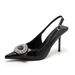 2026 Early Spring New Model: Women's High-heeled Sandals With Thin Heel, Pointed Toe, Round Buckle, One-strap Design,_vogvips.com