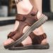 Men’s Nubuck Leather Outdoor Sport Sandals, Triple Adjustable Strap Non-Slip Hiking Walking Sandals_vogvips.com