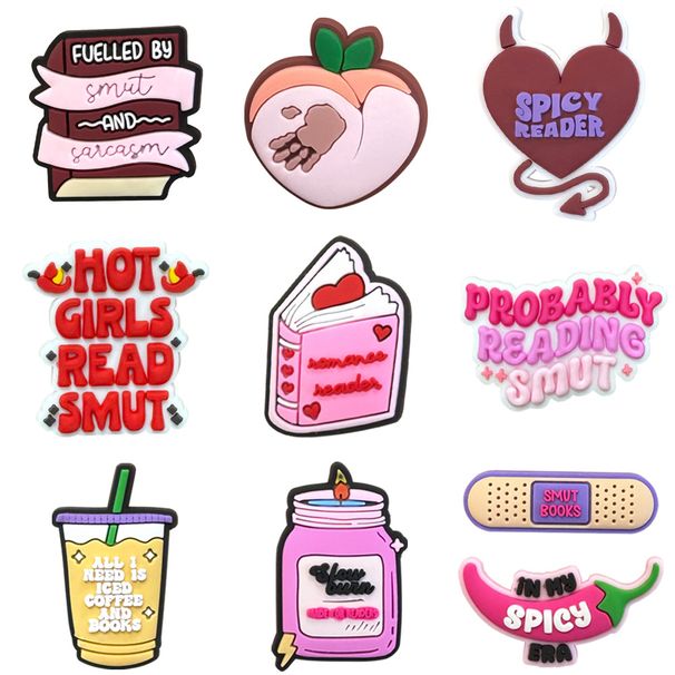 10 Piece Set Cute And Fun Bookish Smut Shoes Floral Shoe Buckle Personalized Soft Rubber Shoe Accessories Accessories_vogvips.com