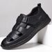 New Leather Hollow Design Men, Casual Slip-on Shoes With Velcro Closure, Dad Sandals For Men_vogvips.com