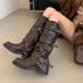 Women's High Knee Stacked Boots Chunky Heel Round Toe Waterproof Platform Boots For Winter, Sizes 35-40 Boots Pleated Women's Shoes_vogvips.com