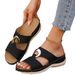 New Plus Size Women's Casual One Foot Pedal Stitching Metal Buckle Cool With Sloping Heel And Thick Sole Hollow Slippers_vogvips.com