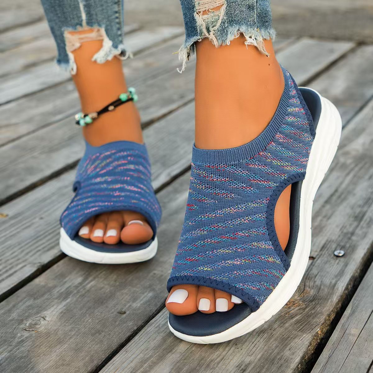 New Breathable Flying Woven Fish Mouth Thick Sole Casual Sports Sandals_vogvips.com