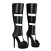 Womens Black Cutout Platform Knee Sandals Peep Toe Stiletto High Heel Boots_vogvips.com