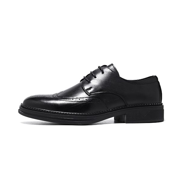 Euro Step 2025 Spring New Men's Brogue Lace-up Pointed Casual Wedding Business Formal Leather Shoes 1233-W_vogvips.com