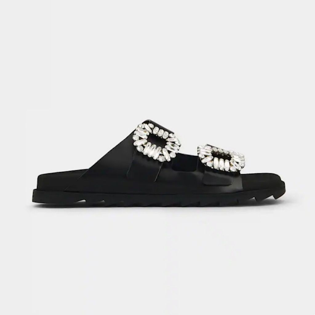 Women's Shoes Summer New Fashion Versatile Casual Flip Flops Square Buckle Rhinestone Double Strap Thick Bottom Beach Sandals Women's Outdoor Slippers_vogvips.com