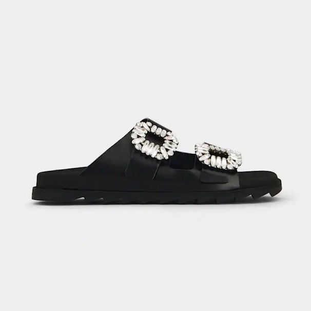 Women's Shoes Summer New Fashion Versatile Casual Flip Flops Square Buckle Rhinestone Double Strap Thick Bottom Beach Sandals Women's Outdoor Slippers_vogvips.com