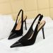 High-heeled women's shoes light velvet with thick suede splicing pointe back hollow back strap single shoes_vogvips.com