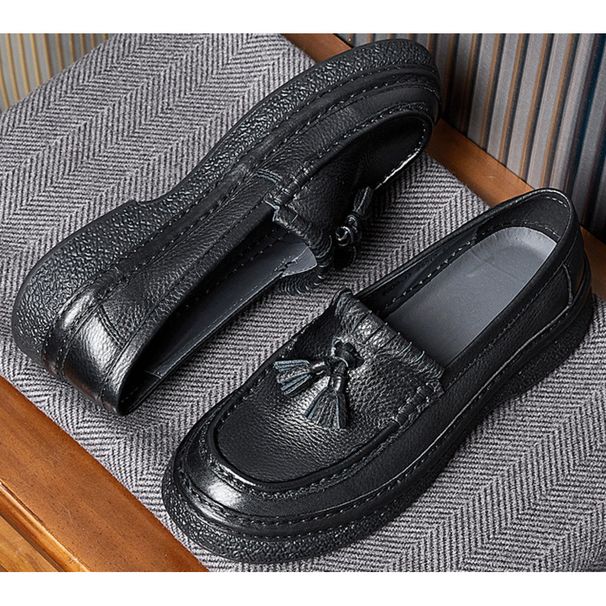 Euro Step Fashion Tassel Men's Handmade Top Layer Cowhide Casual British Loafers Slip-On Driving Shoes_vogvips.com