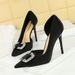 626-K69 European And American Style Side Cutout Pointed Toe Shallow Women's Shoes With Rhinestone Buckle, Stiletto High_vogvips.com