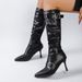 plus Size High Heeled Fashion Boots For Women European American Style Pleated High Top Pointed Toe Buckle Black PU Suede Autumn_vogvips.com