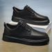 Men's Minimalist Leather Sneakers - LOEIKAN Thick Sole Casual Walking Shoes_vogvips.com
