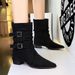 578-21 European And American Style Fashion Short Retro Pointed Toe Chunky Heel Suede Martin Belt Buckle Comfortable_vogvips.com