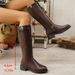 Women's Plus Size Suede Riding Boots High Zipper Side Buckle Low Heel British Style Autumn Cowgirl Boots Over-the-Ankle Black_vogvips.com