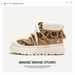 Women's Shoes Classic Yellow Boots, Winter Thickened Warm Cotton Shoes, Short Snow Boots, Unisex Leopard Print Martin Boots_vogvips.com