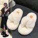 Fashion Fluffy Slippers For Women Non-Slip Indoor Outdoor Home Shoes Autumn Winter New Cross Strap Cozy Portable_vogvips.com