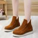Women's Shoes Chunky Sole Round Toe Mid-Calf Boots - Winter Warm Fleece Lined Casual Slip-On Shoes With Rubber Outsole_vogvips.com