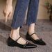 Soft Leather! The Heel Is Step-on! French-style Elegant Single Vintage Black Mary Jane Shoes, Pointed Toe, Strap,_vogvips.com